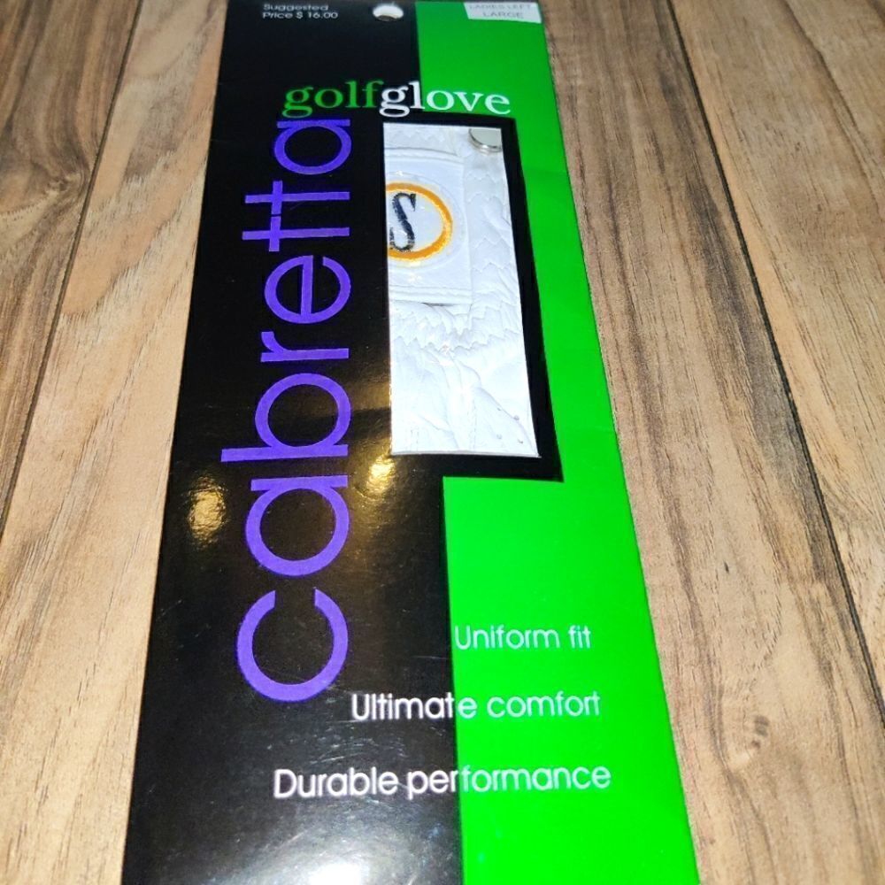 Cabretta Golf Glove Ladies Left Hand Large.Opened never used. Packaging has so